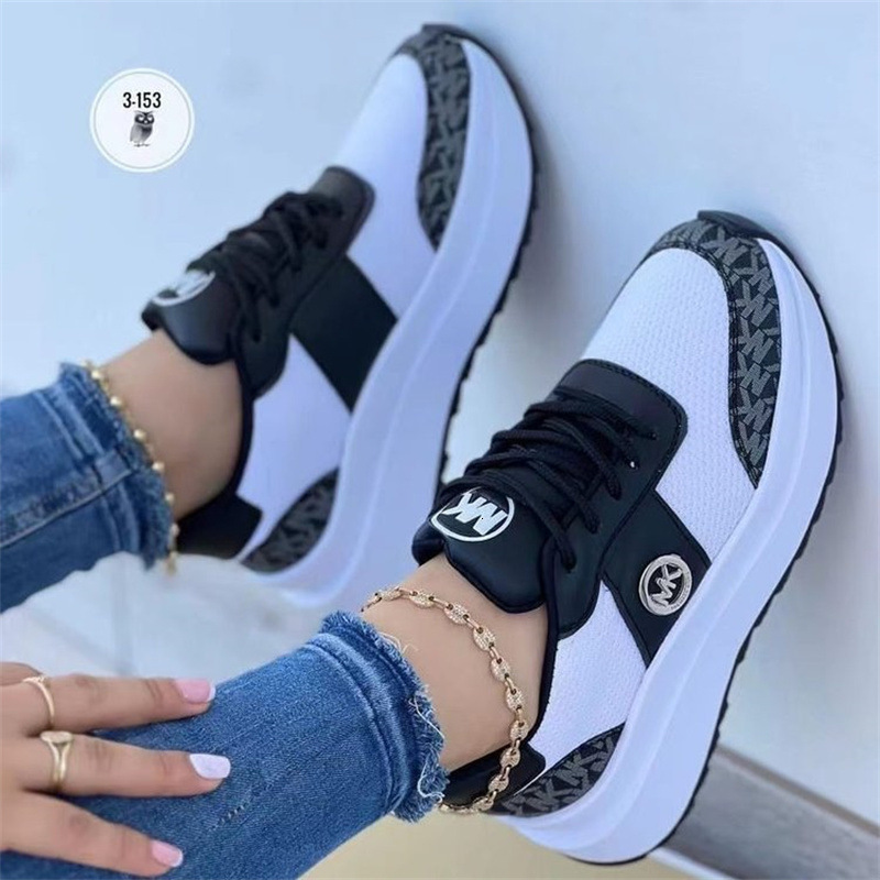 Women's Casual Wedge Sneakers 2025 New Lace-up Mid Heel Large Size Mesh Single Shoes ddmymoon
