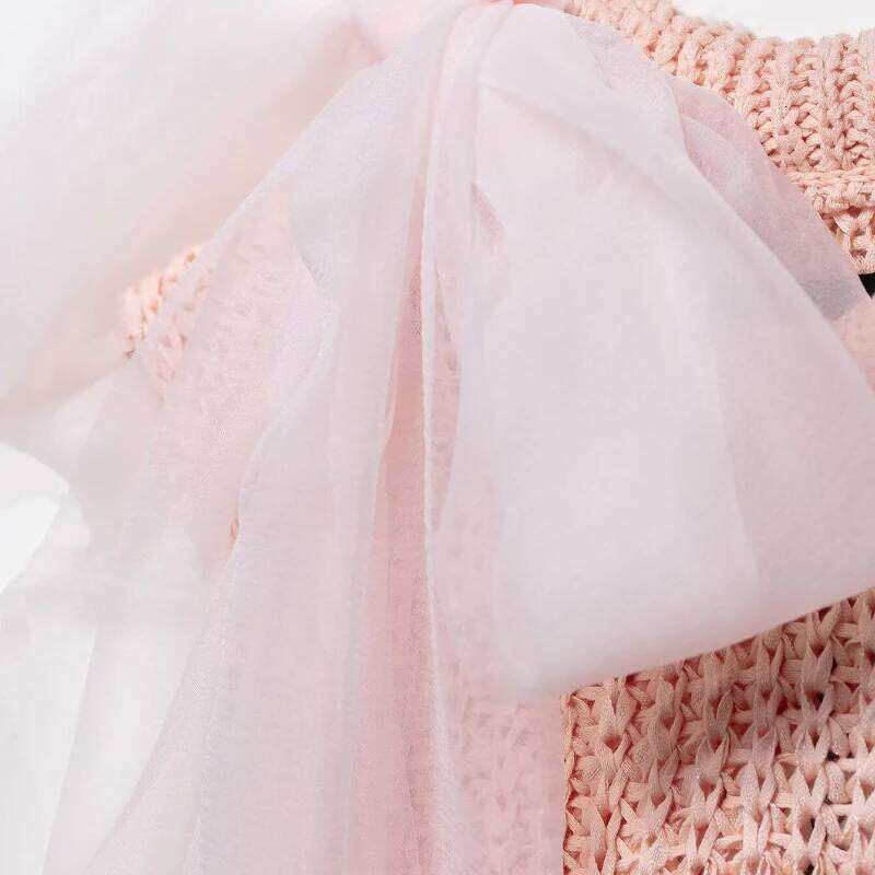 hoodie TRAFZA Women's Bow Knit Vest Round Neck Sleeveless Sweater Short Tops Spring Pink Top Pullover Waistcoats jacket