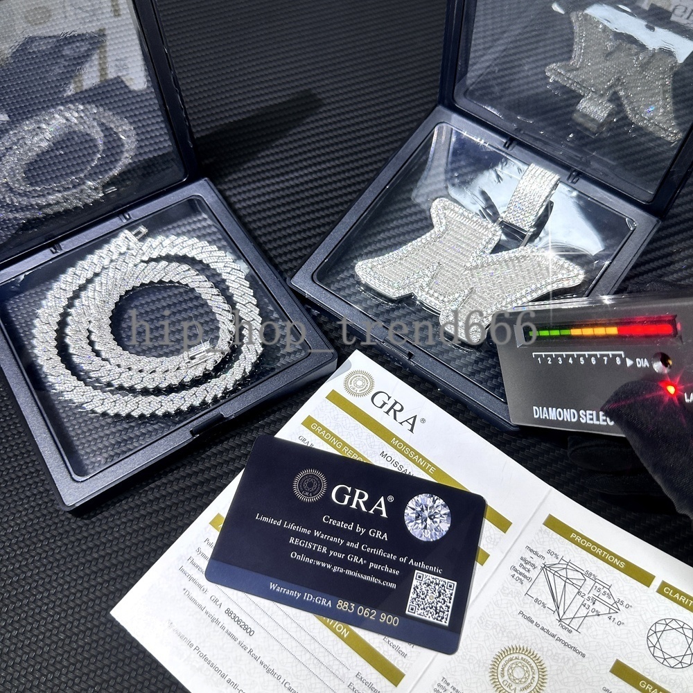 Custom Personalized 925 Sterling Silver Initial M Iced Pendant Cuban Chain Hip Hop Jewelry for Men Moissanite Pendants Charms