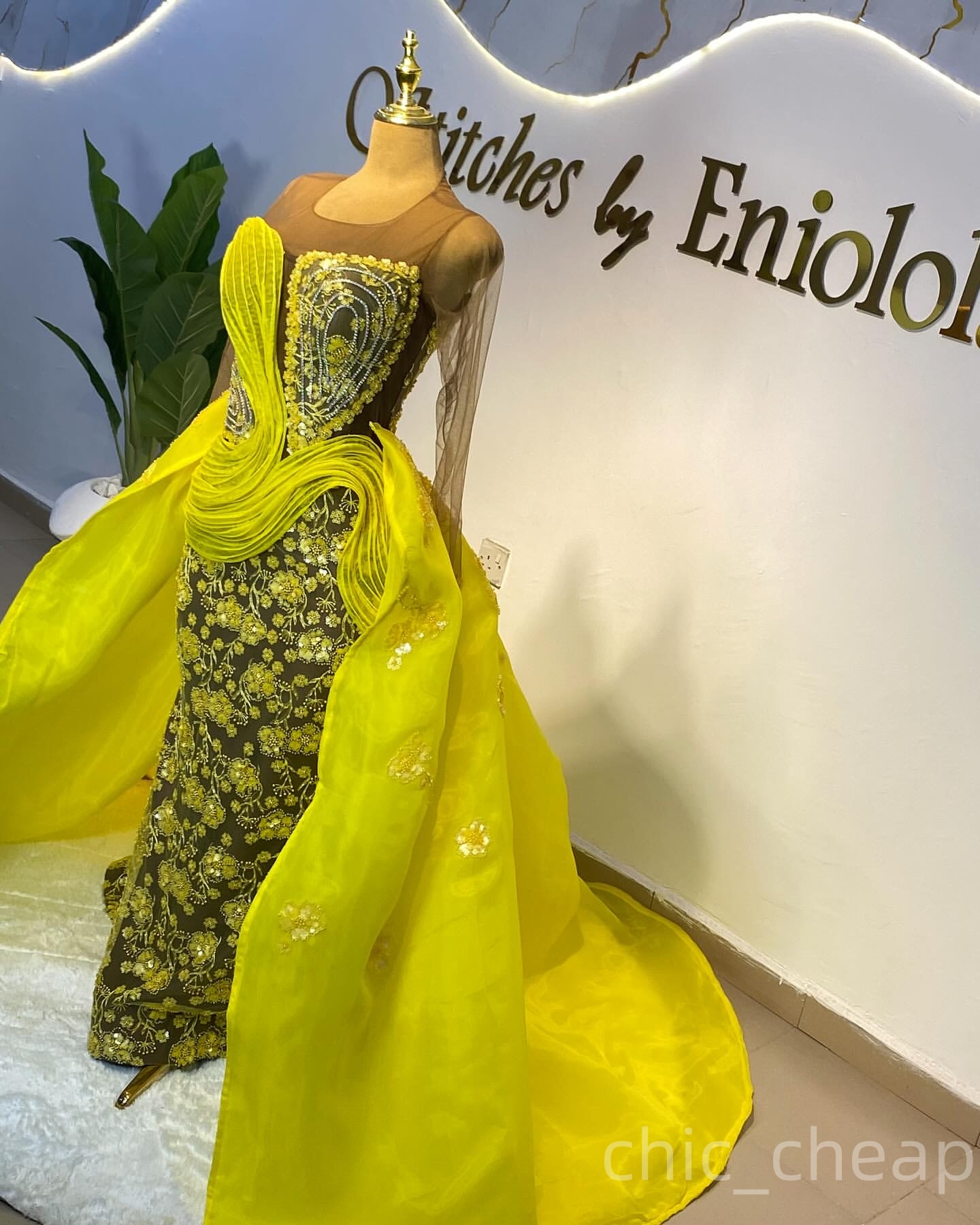 Aso Ebi Yellow Mermaid Prom Dresses 2025 Illusion Lace Detachable Train Evening Formal Party Second Birthday Engagement Gowns Plus Size Dress For Spec