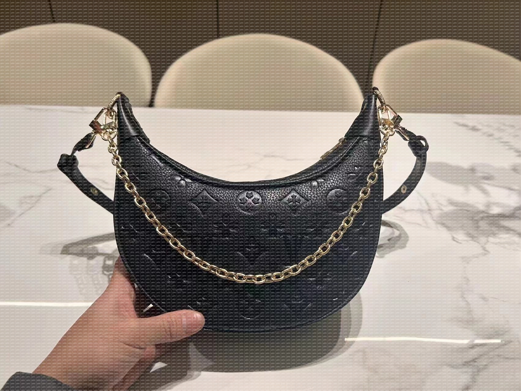 loop hobo bags Gold Chain Handbag Luxuries Designers Womens Coated Canvas Zipper Crossbody Shoulder Strap Bag Crescent bottom handbags purses Moon Bags AAA