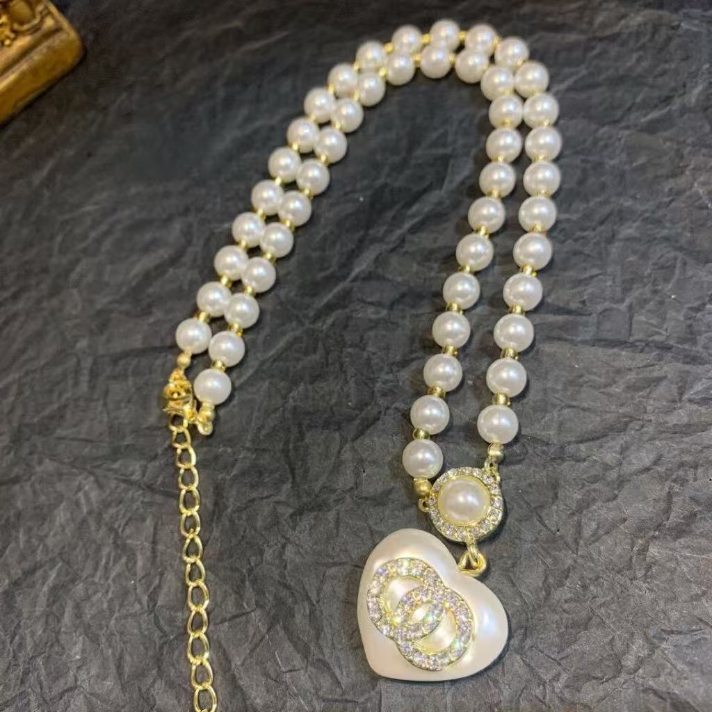 Brand Heart Pearl Gold Plated Necklaces Designer Jewelry Women Elegant Beaded Necklace Gift Chain