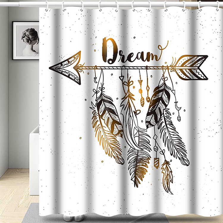 YL-36947 Manufacturers Spot Digital Printed Fabric Shower Curtain Waterproof Thickened Bathroom Partition Curtain with Hook