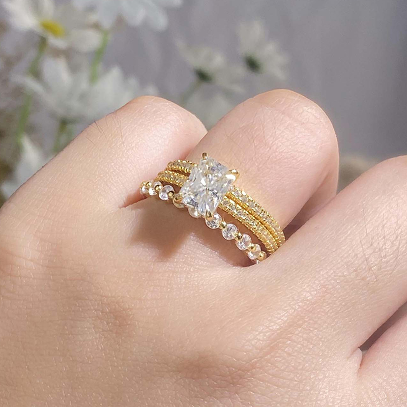 MT 3CT Radiant Cut Rectangle Moissanite Engagement Ring , Wedding Band Set for Women 925 Sterling Silver Stackable Ring Jewelry