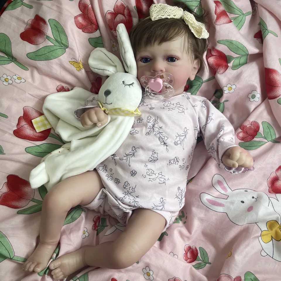 45CM Finished Reborn Dolls Felicia Vinyl Newborn Open Blue Eyes Doll Hand-Rooted Hair 3D Skin Tone Visible Veins Christmas Gift W250818