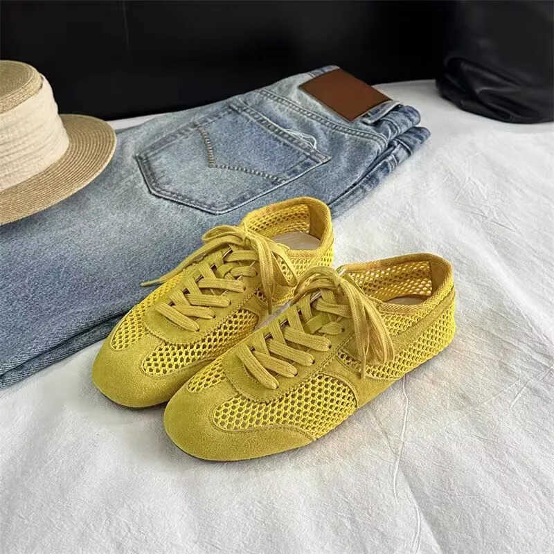 Lightweight Simple and Comfortable Shoes Women 2025 Summer Flat Shoes Women Genuine Mesh Ventilation Sneakers M250818