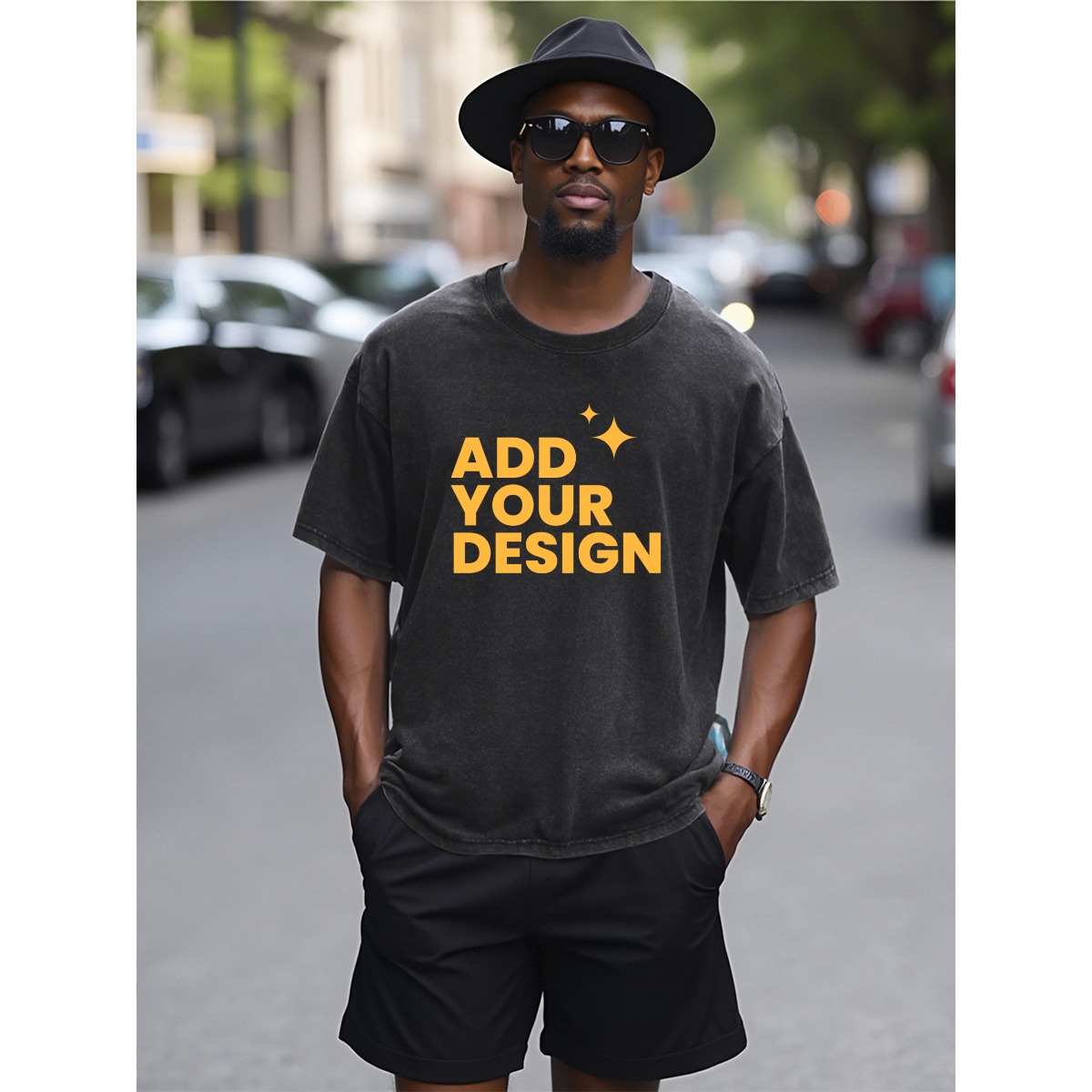 DHgatepod Unisex Heavyweight Washed Cotton Tee - 230GSM Vintage Crewneck T-Shirt with DTF Print (Front & Back)