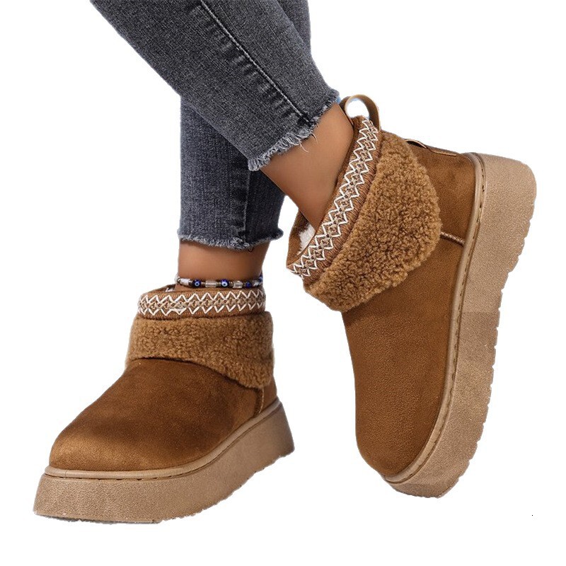 New Style Boots for Women, Fleece-Lined, Warm, Ethnic Style, Fashionable, Casual Winter Snow Lace Cotton Shoes ddmymoon