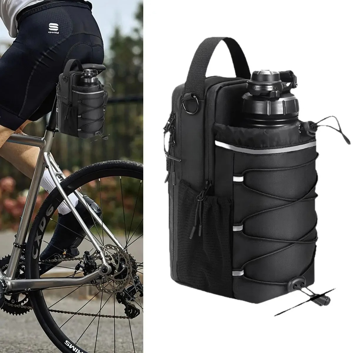 Magnetic fitness bag Reflective Magnetic Water Bottle Bag with Strong Magnet for Diagonal Carrying - Ideal for Cyclists-3 Magnets