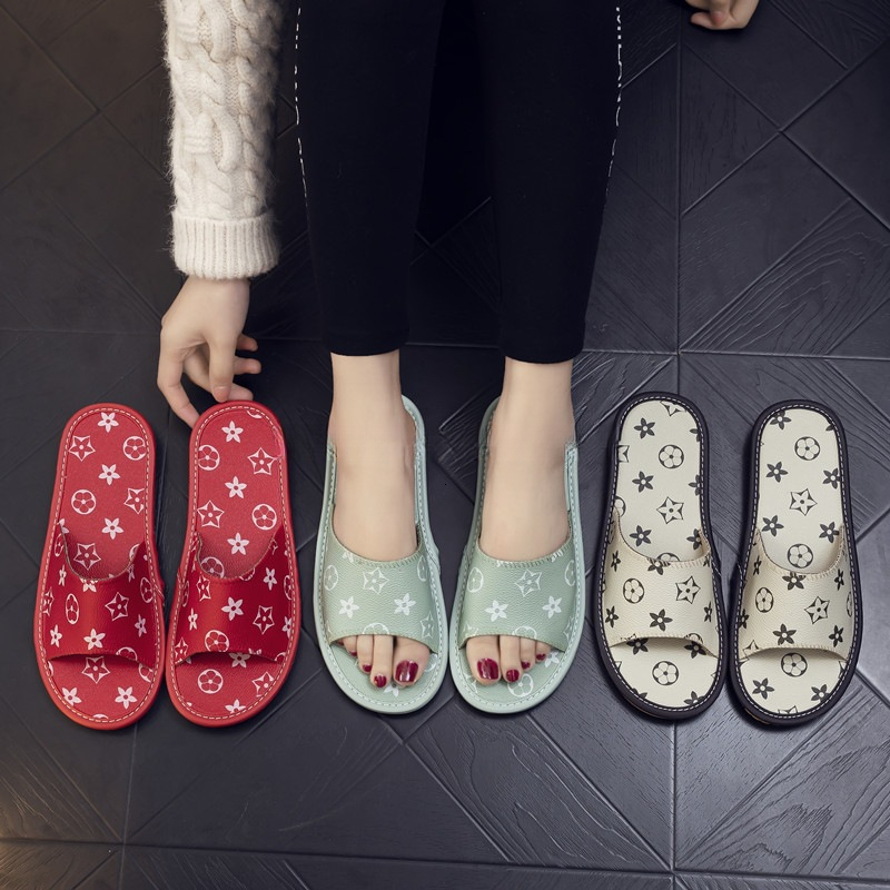 Couple Leather Slippers Home Nordic Style Bedroom Indoor Soft Sole Silent Men and Women Sandals New Non-Slip Summer ddmythur