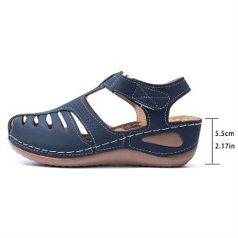 2025 New Large Size Women's Closed Toe Hollow One-Strap Wedge Roman Style Sandals for Women ddmymoon