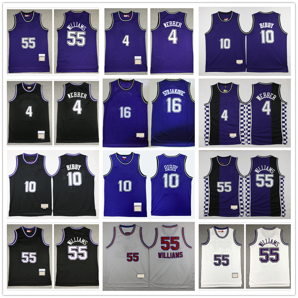 Classic Retro 1998-99 Basketball Williams Jersey Throwback Stitched 10 Mike Bibby Peja Stojakovic Chris Webber Black Purple White Breathable Sports Shirt Shorts