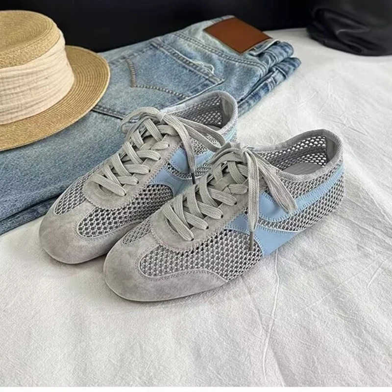 Lightweight Simple and Comfortable Shoes Women 2025 Summer Flat Shoes Women Genuine Mesh Ventilation Sneakers M250818