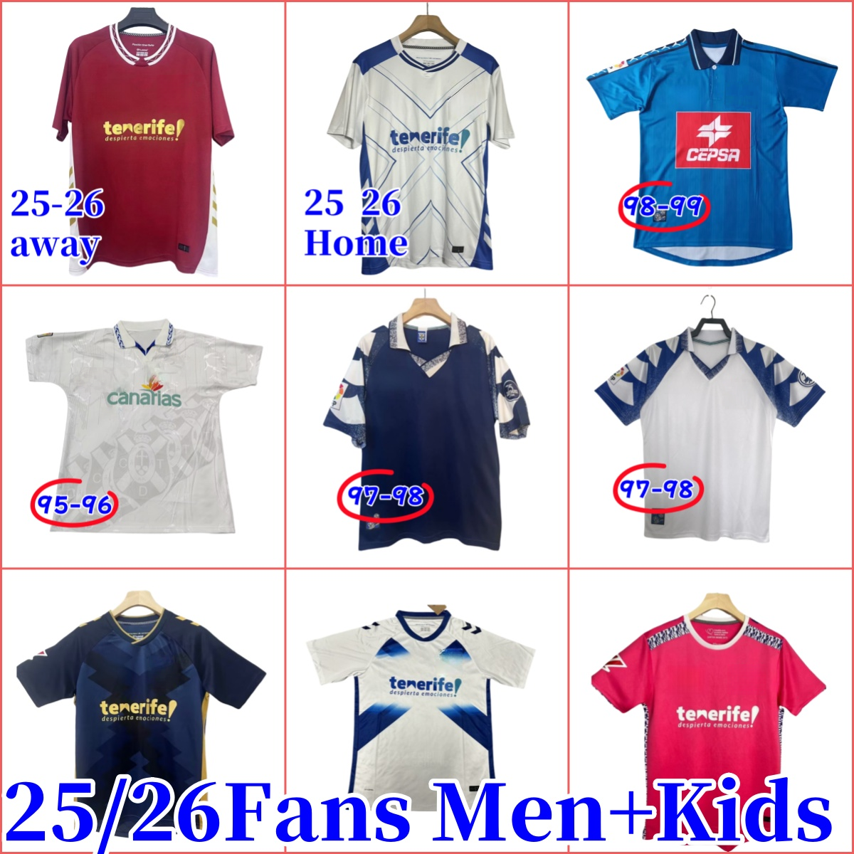 Tenerife jersey 25 26 soccer jerseys retro 95 96 97 98 GALLEGO ZORRILLA MO DAUDA BUNUEL ROMERO SIPCIC MARTINEZ chandal de futbol kids kit football shirt Men Uniforms