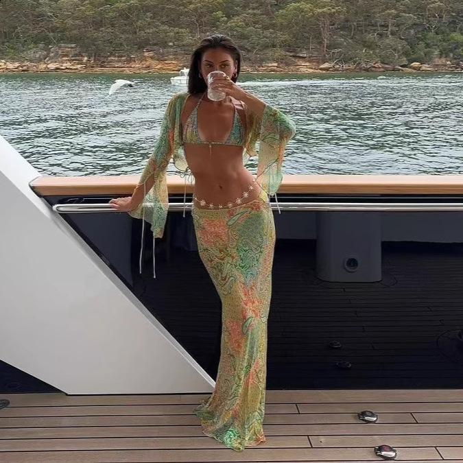 GY260442025New Halter Neck Printed Tie Two-Piece Swimsuit Women Sexy Bikini Beach Cover-Up 250319