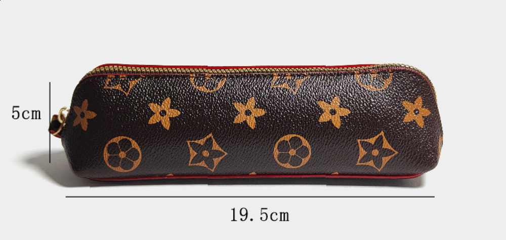 Simple Printed Pattern Brown Classic Vintage Leather Pencil Case Large Capacity Pencil Bag Bun Style 250818
