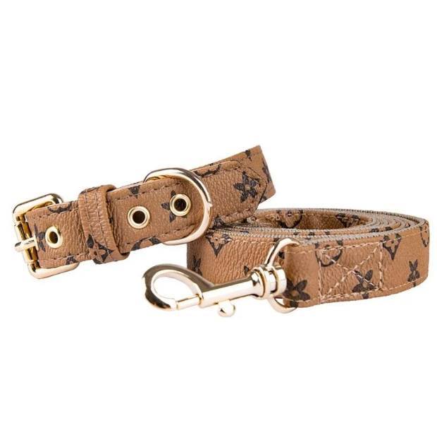 Dog Collars Leash Set Classic Presbyopia Designer Letters Pattern Print Leashes PU Leather Fashion Casual Adjustable Dogs Cats Neck Strap Cute Pet Col