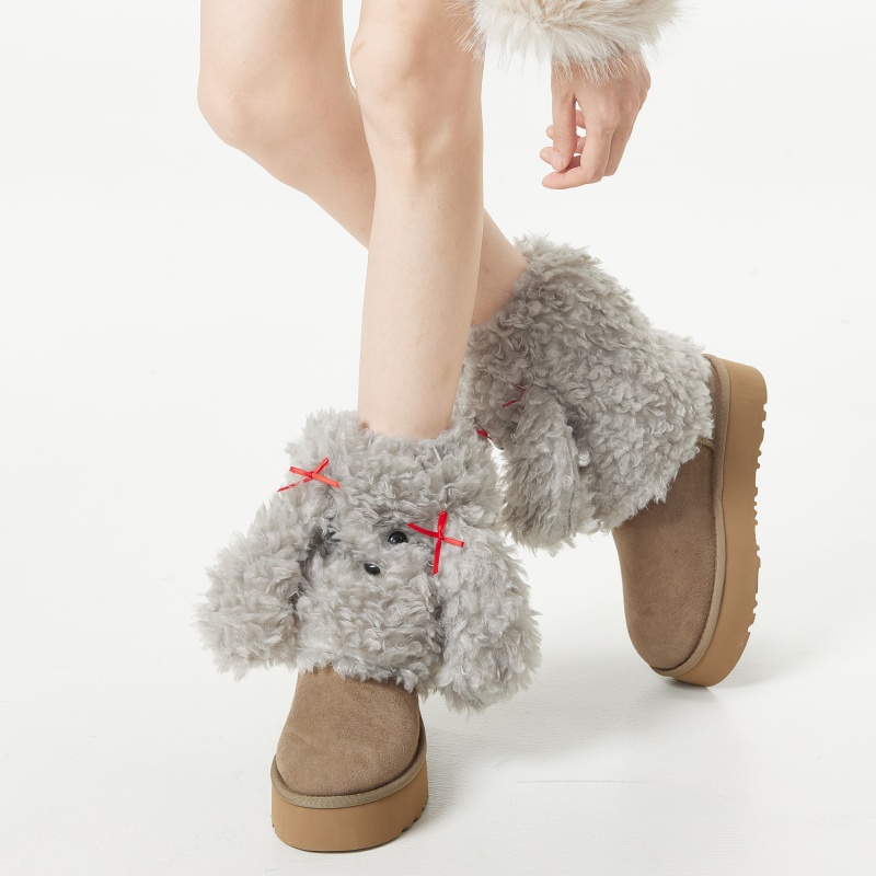 1 pair of cute women's socks. Sleep socks for autumn and winter Warm and plush thick home knee pads Plush foot covers Cartoon puppy leg covers Fu