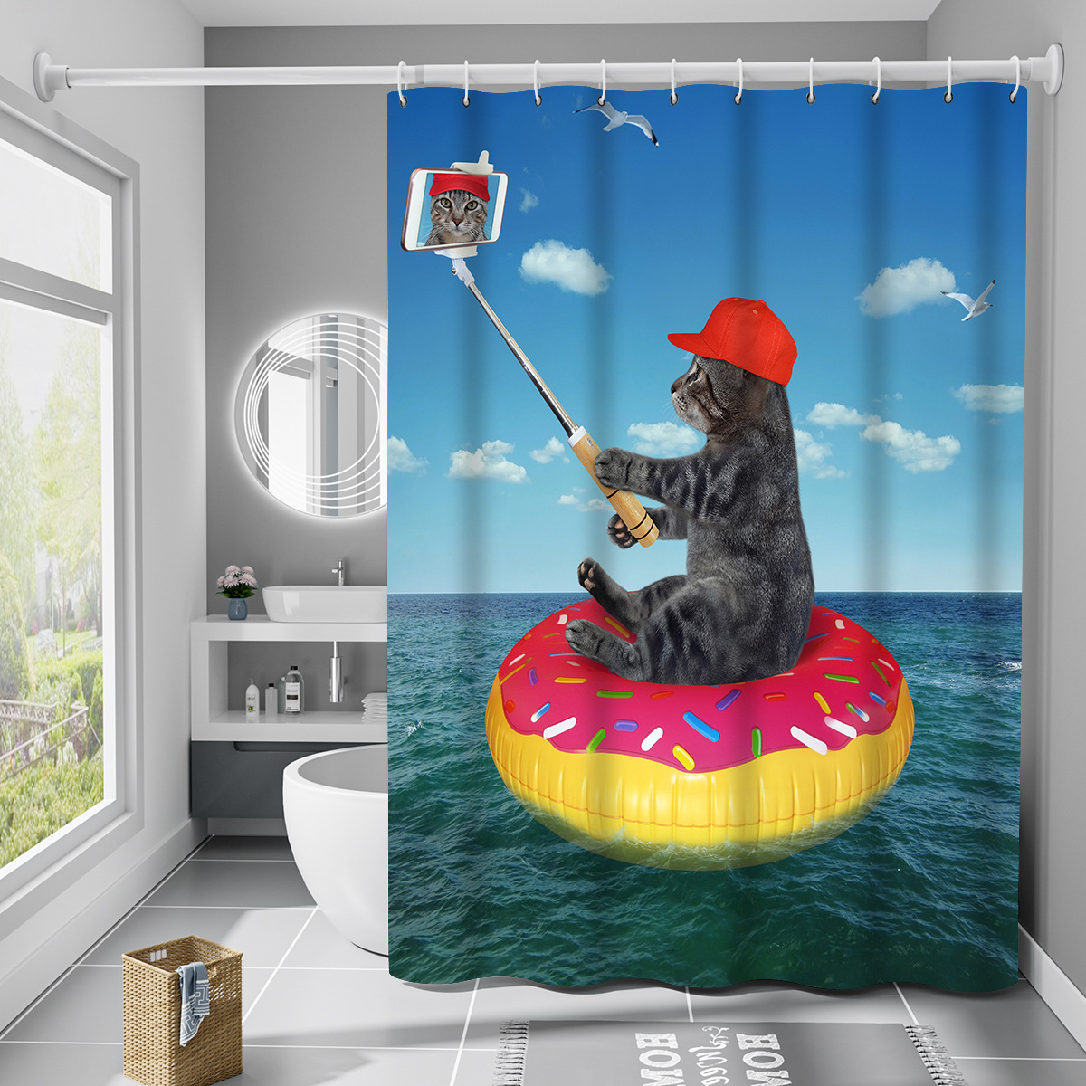 YL-36945 Manufacturer Spot Digital Printed Fabric Shower Curtain Waterproof Thickened Bathroom Partition Curtain with Hook