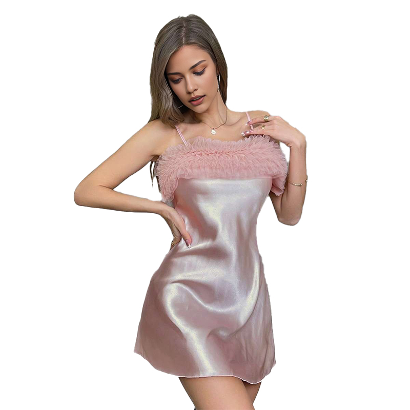2025 Spring/Summer New Arrival Women's Silk Satin Lace Patchwork Sexy Strapless Nightgown Homewear