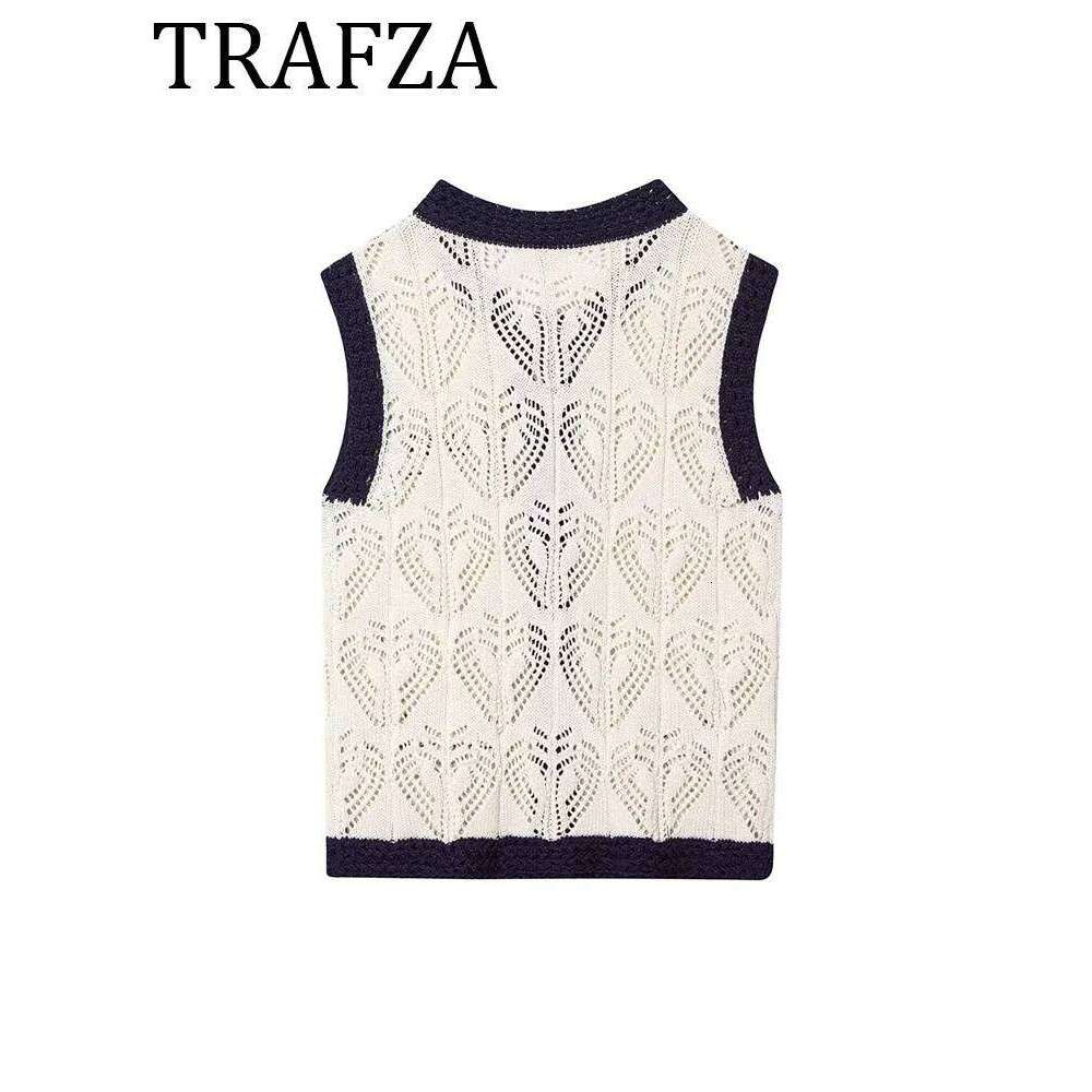 hoodie TRAFZA Woman Jacquard Mesh Knit Round Neck Top Summer Elegant Vest Ladies Sleeveless Knitwear Tops Casual Tank jacket