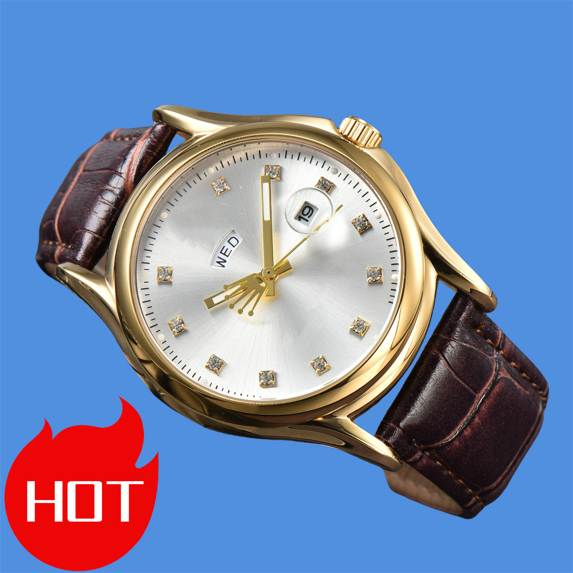 High quality mens Cellini watches quartz movement watch dial work chronometre wristwatch leather strap stainless steel case waterproof clock montre de luxe #247