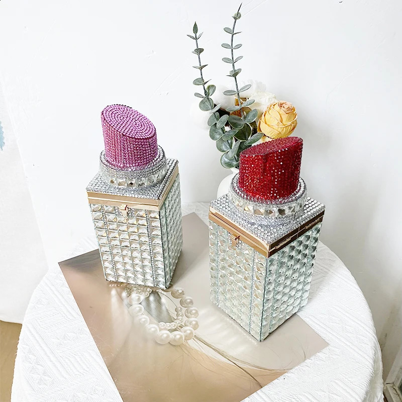 y Fashion Lipstick Bag Bling Crystal Clutches Rhinestone Banquet Evening Purse Women Wedding Handbag 250815