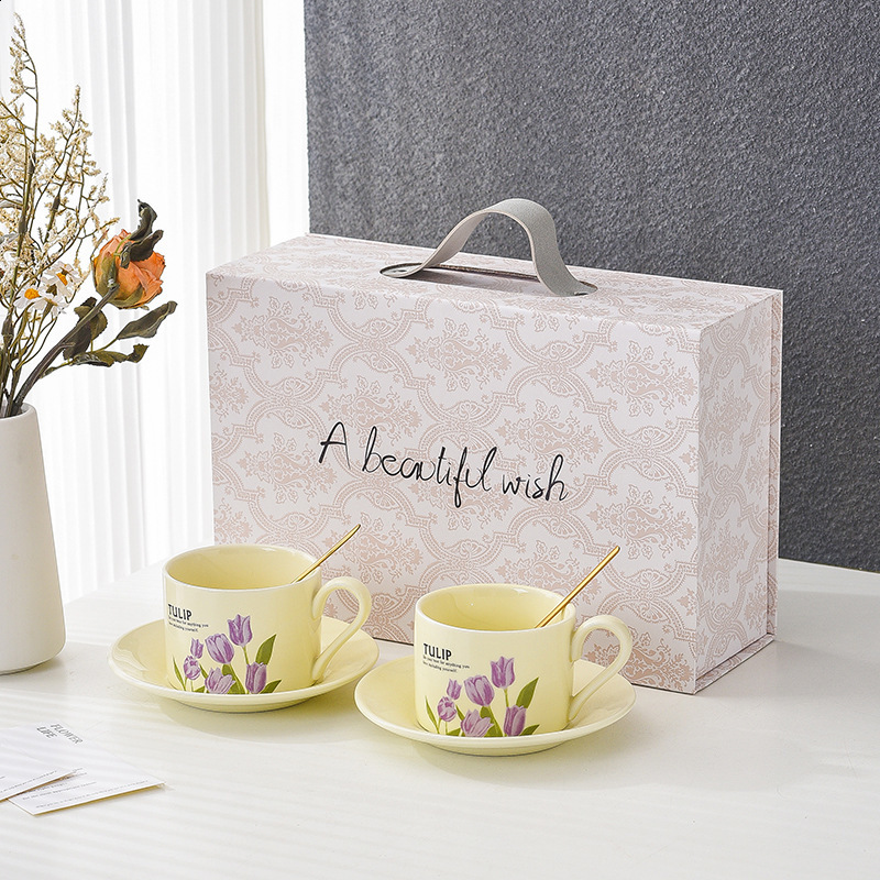European Style Coffee Cups and Saucers Set Afternoon Tea Bone China Cup Saucers Gift Box Set 250818