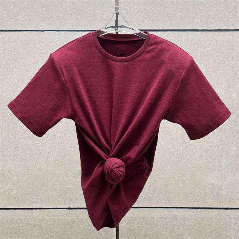 hoodie Women's T-Shirt Summer New Elastic Knitted Short Sleeved 3D Flower Decorated Round Neck Pullover Pure Cotton Crop Top jacket