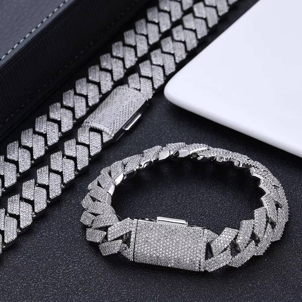 NUOYA Unisex White Gold Plated Brass Micro Pave Zircon Necklace Shiny Diamond Link Iced Jewelry Pearl Money Bag Chain Gift Women