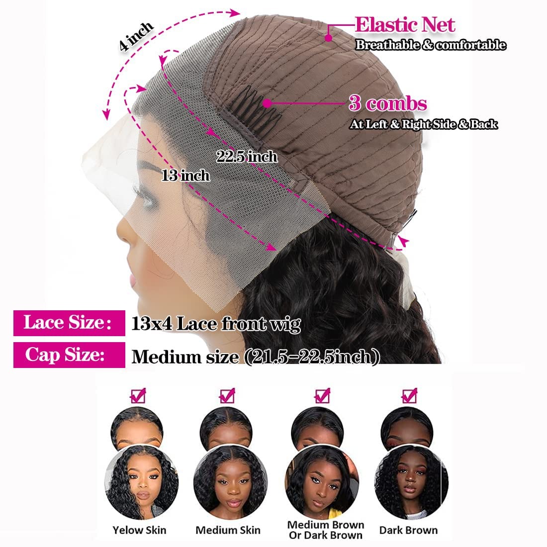 13x4 HD Transparent Lace Frontal Curly Wigs for Women Deep Wave Lace Front Wigs Human Hair 180% Density Glueless Wigs Human Hair Pre Plucked with Baby