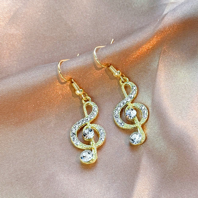 2025 Minimalist Geometric Note Earrings Full Crystal Alloy Drops Versatile Dainty Statement Jewelry for Women