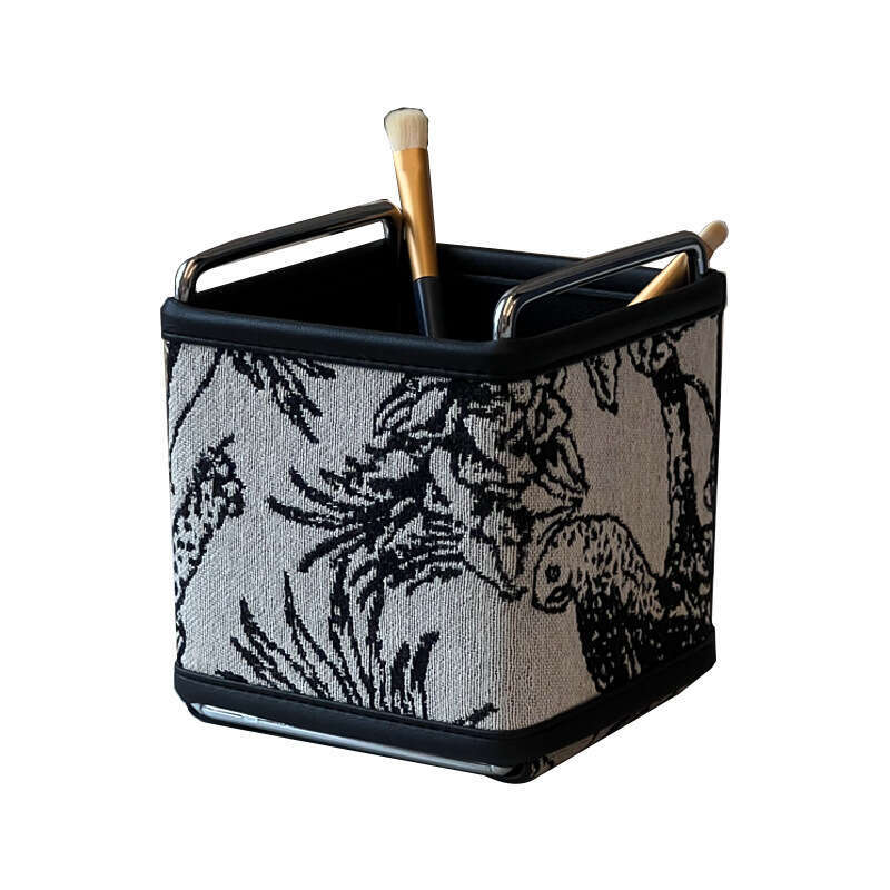 New French Style Desktop Leather High-End Light Makeup Brush Remote Control Pen Holder Stationery Miscellaneous Storage Box
