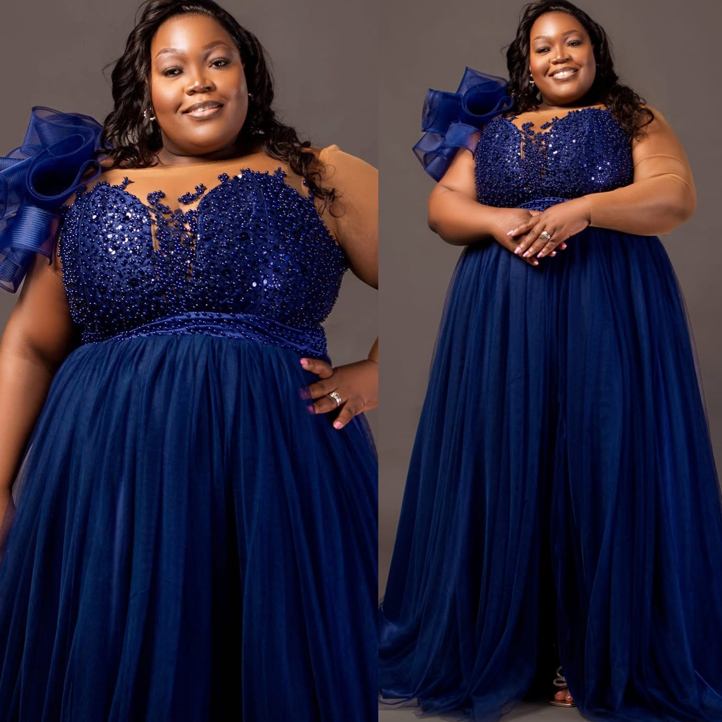 2025 Plus Size Navy Blue A-line Mother Of Bride Dresses Beaded Lace Tulle Flower Evening Party Mama's Dress Vintage Birthday Wedding Guest Groom 