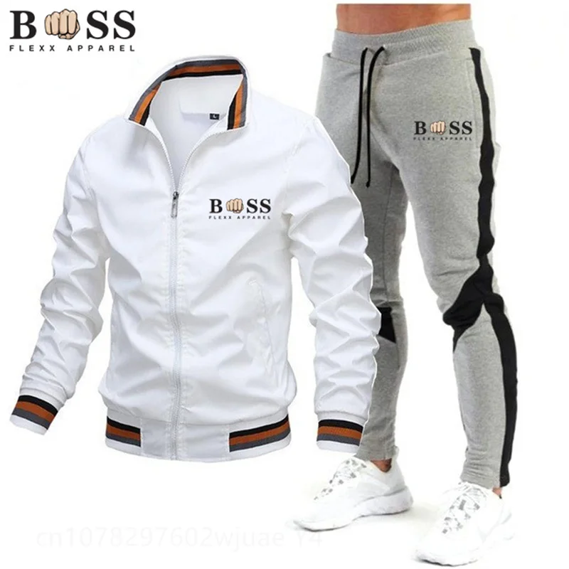 Men's Winter Sports Suit Slim Fit Brand Sportswear Cardigan Long Sleeve High Quality Running 2 Piece Set Jacket+Sweatpants