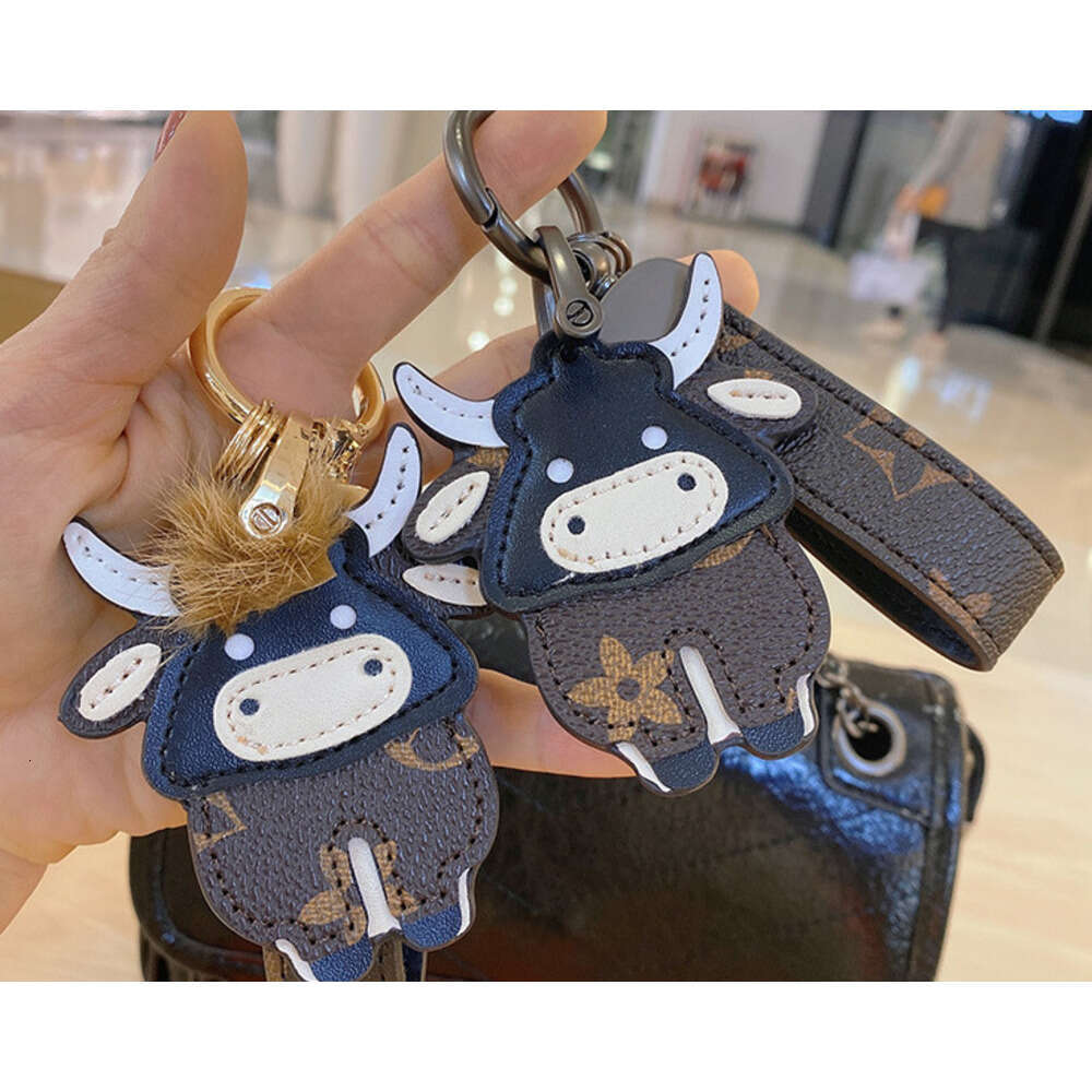 Cartoon Classic Old Flower Cow Keychain Doll Bag Pendant Cute Zodiac Year for Women and Men Couple Backpack Decoration Accessories