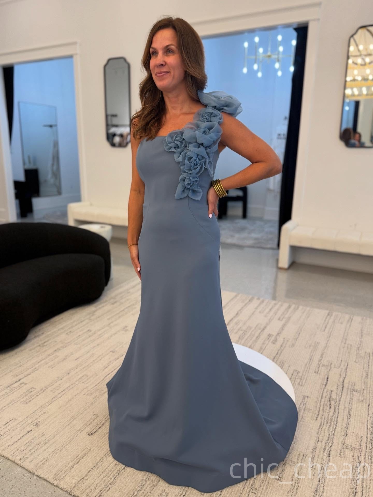2025 Plus Size Gray Mermaid Mother Of Bride Dresses One Shoulder Flowers Satin Evening Party Mama's Dress Vintage Birthday Wedding Guest Groom Mo