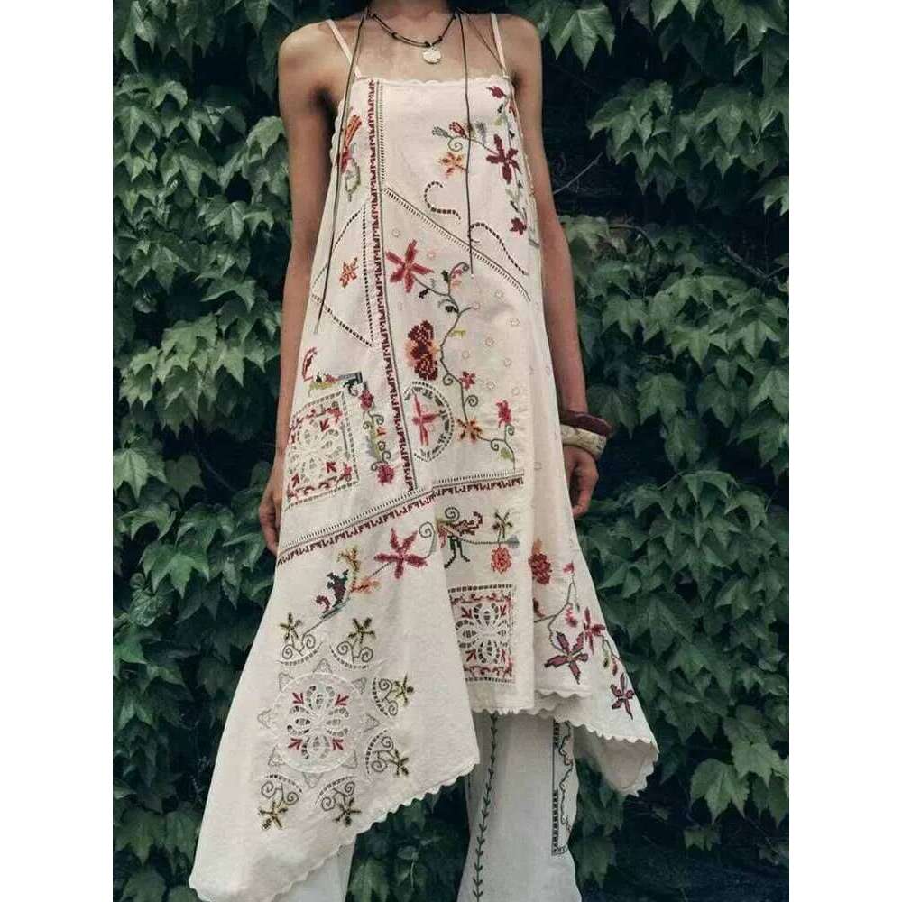 hoodie European And American Style Summer New Women's Clothing Casual Fashion Embroidery Asymmetric Suspender Dress Long Skirt jacket