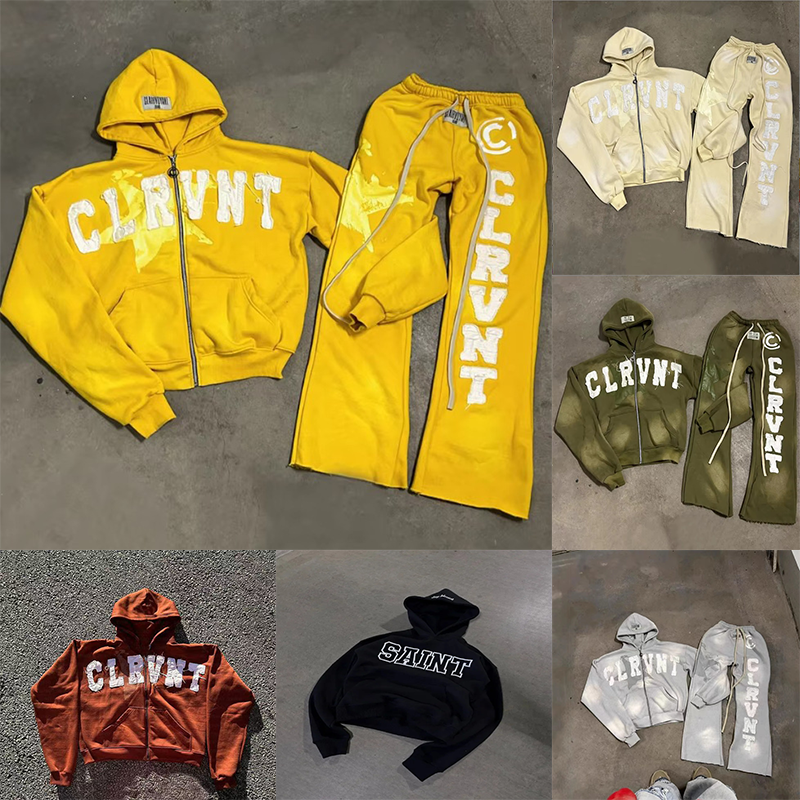 Men's Tracksuits High Street Trendy Retro Letter Print Sportswear Set Hip-Hop Punk Streetwear Hoodie Women Harajuku Casual Loose Sweatpants