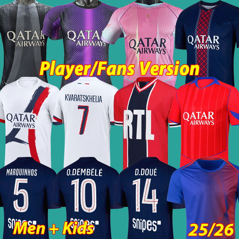 3XL 4XL BARCOLA maillot 2025 2026 Final soccer Jerseys HAKIMI VITINHA 4th Player fans MARQUINHOS KVARATSKHELIA Maillots DEMBELE Long Sleeve 25 26 Soccer Kids kits