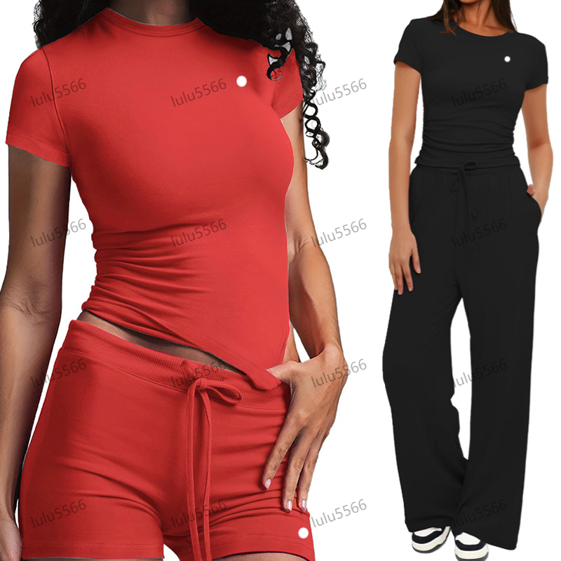 Yoga set T-shirt sports shorts gym clothes womens short sleeved high waist wide leg pants long sleeved drawstring loose dance studio pants flare pants workout sets