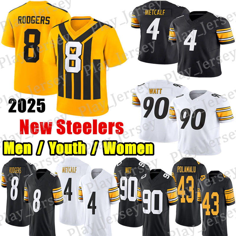 #4 DK Metcalf Football Jersey #8 Aaron Rodgers TJ Watt Jaylen Warren Darius Slay Will Howard Zach Frazier Chris Boswell Troy Polamalu Joey Porter Derrick Harmon
