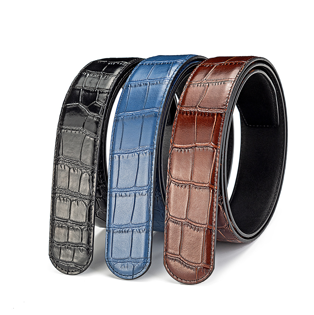 Round head replacement with double-sided cowhide crocodile pattern men's genuine leather belt buckle 3.8 waist belt