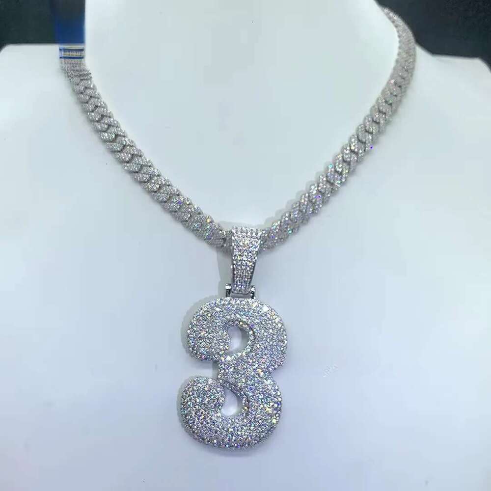 DIY Letter Initial Number Sterling Sier Custom Jewelry Iced Out Rappers Hip Hop Moissanite Pendant