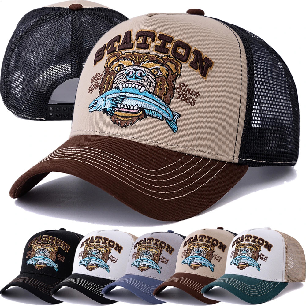 Unisex Bear Head Pattern Cap Summer Breathable Trucker Hat Man Women Outdoor Fishing 250807