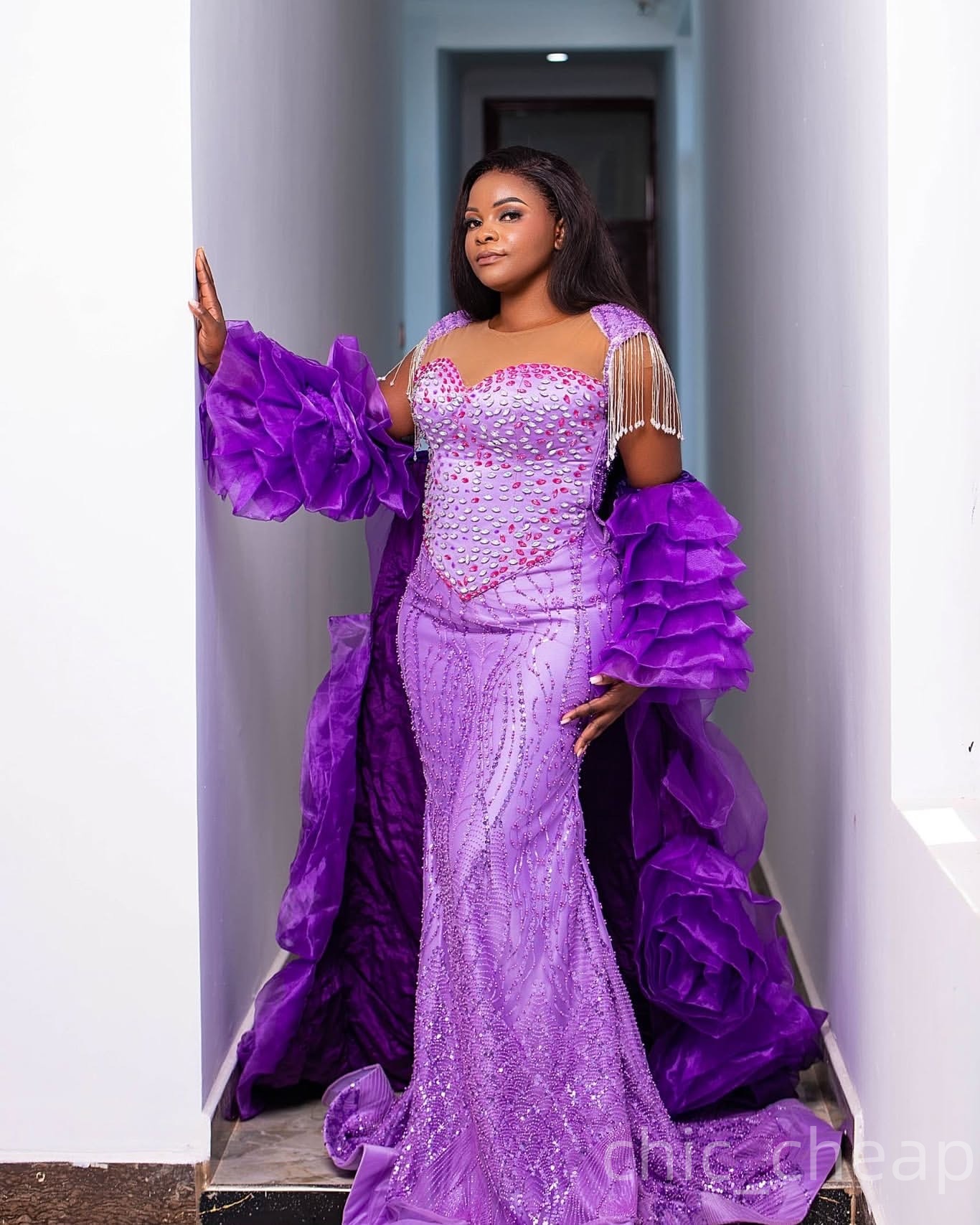 Mermaid Lavender Prom Dresses 2025 Crystals Sequined With A Wrap Evening Formal Party Second Birthday Engagement Gowns Plus Size Dress For Special Occ