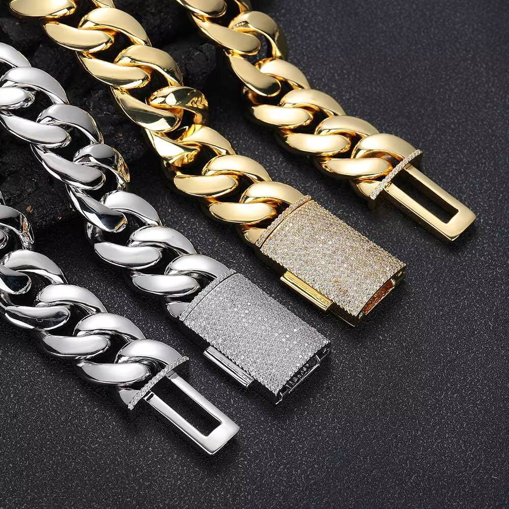 Unisex Hip Hop Jewelry 18K Gold Plated Brass Cuban Link Chain with Diamond Clasp Heavy Miami Cuban Chain Necklace for Gifts