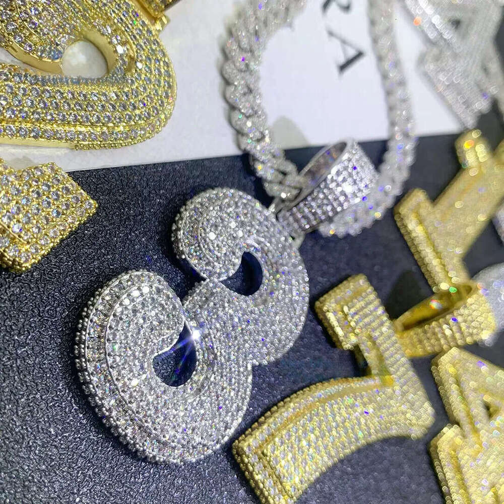 DIY Letter Initial Number Sterling Sier Custom Jewelry Iced Out Rappers Hip Hop Moissanite Pendant