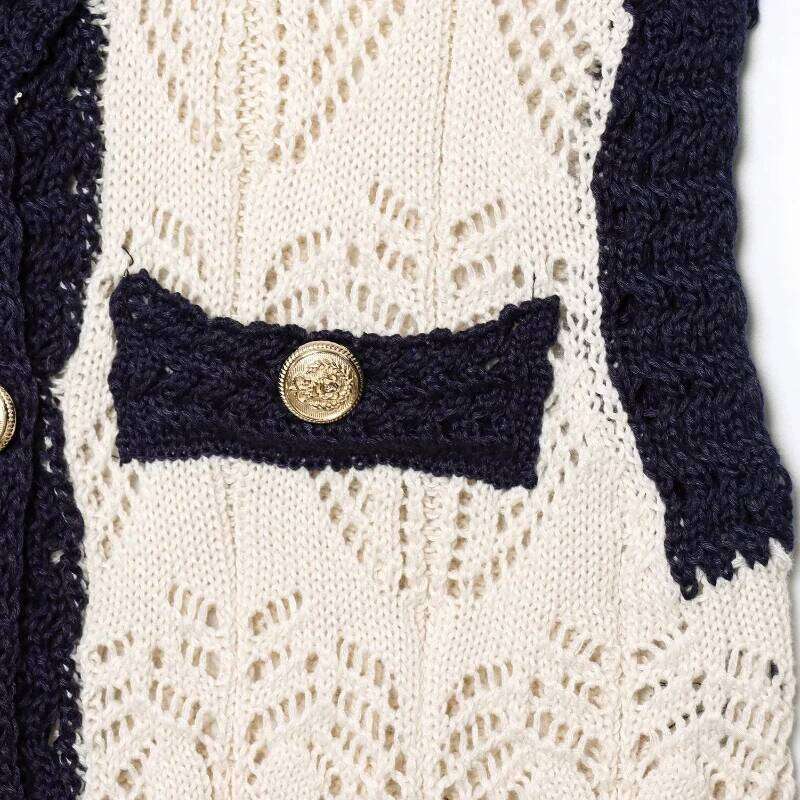 hoodie TRAFZA Woman Jacquard Mesh Knit Round Neck Top Summer Elegant Vest Ladies Sleeveless Knitwear Tops Casual Tank jacket