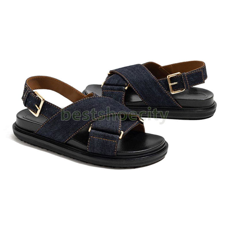 designer sandals vintage flat heels sandal comfortable denim cross-strap classics fashion rubber non-slip platform sandale size 35-40
